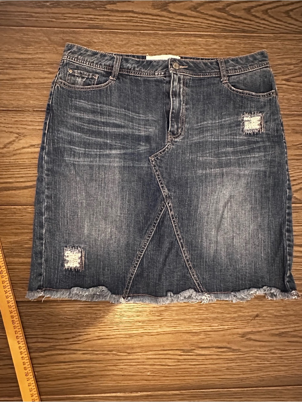 Fashion Bug Distressed Dark Blue Denim Mini Skirt